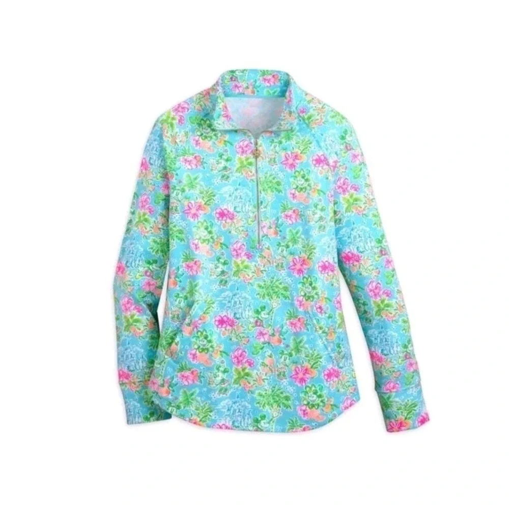 Lilly Pulitzer Disney Parks Quarter Zip Pullover Mickey‎ Minnie Castle UPF Sz XL